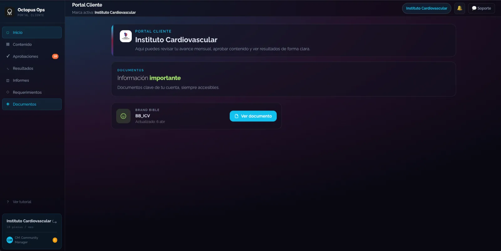 Portal Octopus Ops — Documentos: Brand Bible y archivos clave siempre accesibles