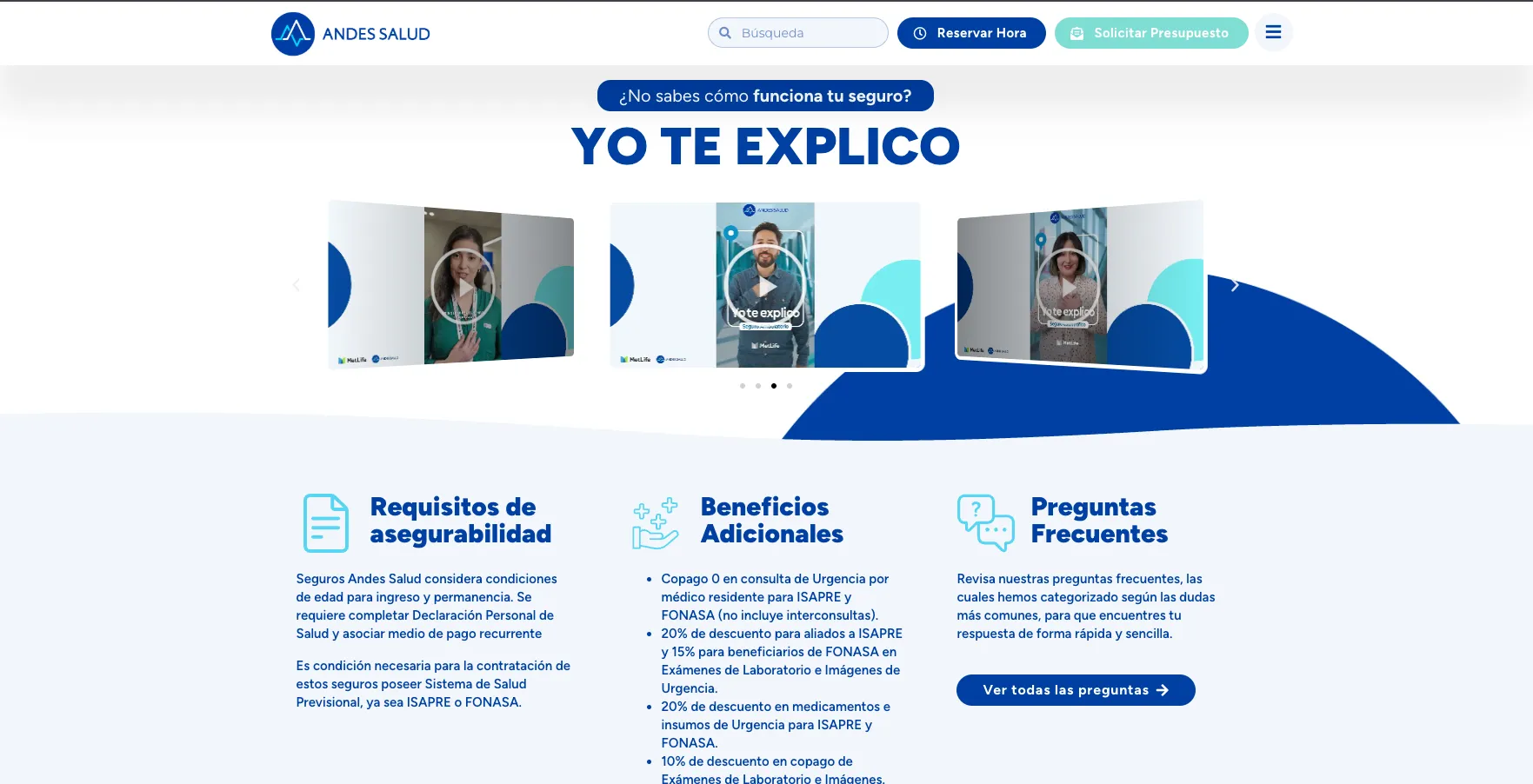 Campaña Yo te explico embebida en el sitio oficial de Andes Salud